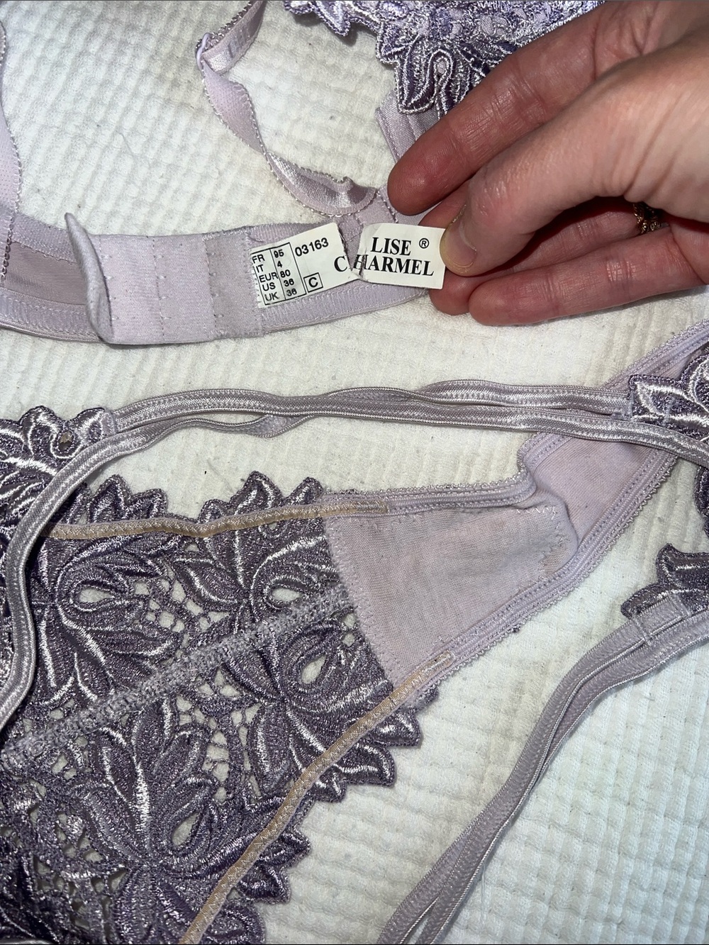 Embroidered Lace Bralette & Thong Set in Dusty Lavender - Picture 2 of 3